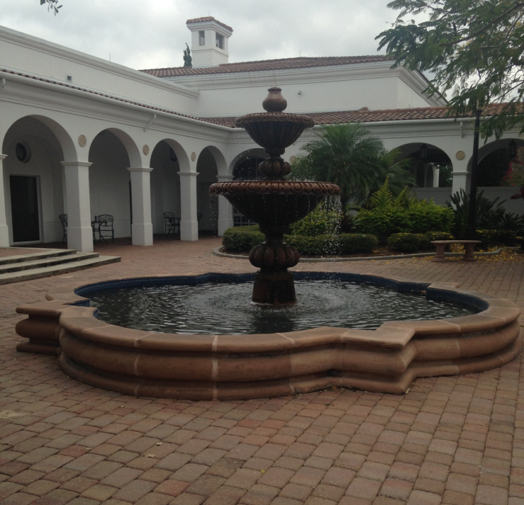 Ornamental fountain in the courtyard of the Collier County Public Library Headquarters, Naples, Florida